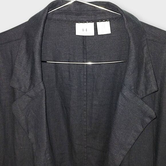 H by Halston Womens‎ Dress Sz 14 Black Linen Midi Shirt Short Sleeve Lagenlook - Picture 5 of 15